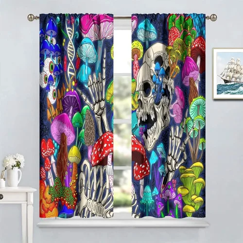 Miniatura 64 de Cortinas góticas de bosque de cuervos, para Halloween, espeluznante, negro, cuervo negro, alas oscuras, suspenso, bolsillo para barra, cortinas