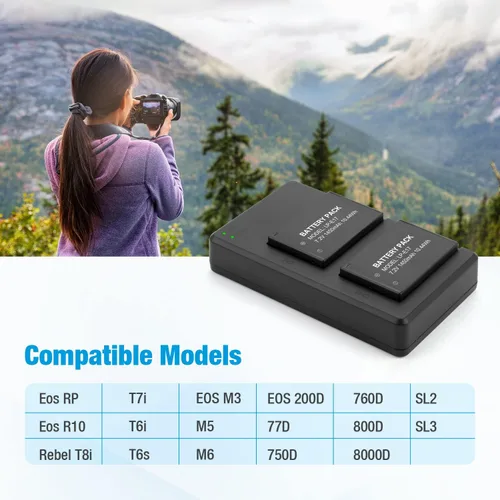 Miniatura 3 de Paquete de 2 baterías LP-E17 y cargador USB dual rápido para Canon Eos RP, Eos R8, R10, R50, R100, Rebel T8i, T7i, T6i, T6s, SL2, SL3, EOS M3, M5