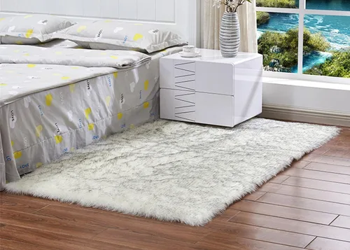 Miniatura 12 de Alfombra de piel sintética suave de lujo de piel de oveja esponjosa y lanuda para silla de dormitorio, sofá o para salón, color rosa bebé, alfombra