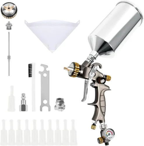 Miniatura 9 de BEETRO HVLP Pistola de pulverización de aire de 0.055 in, boquilla de 33.8 fl oz de capacidad 14.5CFM 30-43psi con 11 filtros, 10 filtros de 190M