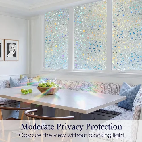 Miniatura 8 de Coavas Película de privacidad para ventana de vidrieras 3D arco iris, control de calor, bloqueo UV, no adhesivo, película de vinilo extraíble, tinte