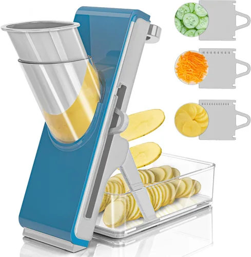 Cortador de Mandolina para Cocina, Cortador de Mandolina Seguro Multifuncional Cuchillo Ajustable Máquina Cortadora Comercial de Acero Inoxidable