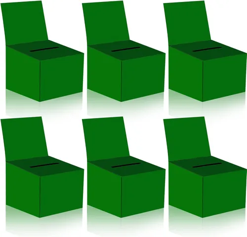 Paquete de 6 cajas de sugerencias para rifas con ranura, cajas de cartón de 6.5 x 4.5 x 4.5 pulgadas con ranura para boletos y cabecera extraíble