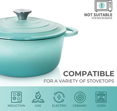 Miniatura 6 de Trustmade Horno holandés de hierro fundido de 3 cuartos de galón, olla de cocina recubierta de esmalte con tapa para hornear en casa, estofado