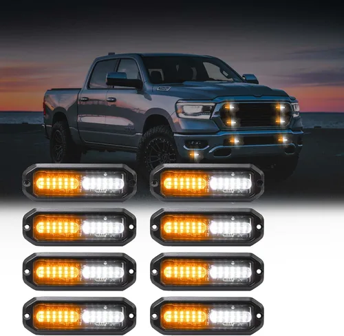 Miniatura 11 de WINECO Luces estroboscópicas LED ámbar para camiones, 8 piezas, 12 luces LED estroboscópicas intermitentes de montaje en superficie, kit de luces