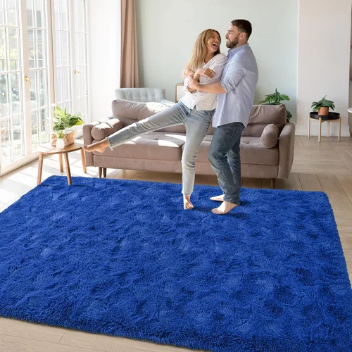 Miniatura 5 de Keeko Alfombra de Área de 3 x 5 pies para Dormitorio y Sala de Estar, Alfombra de Cabecera de Felpa Esponjosa, Alfombras Modernas para Entrada Azul