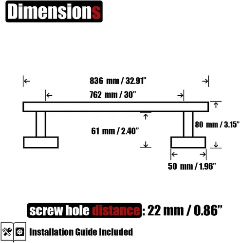 Miniatura 2 de JQK Barra de Toalla de Baño, 33 Pulgadas de Acero Inoxidable 304 Grueso de 0.8mm Soporte de Toalla Individual para Baño, Soporte de Toalla