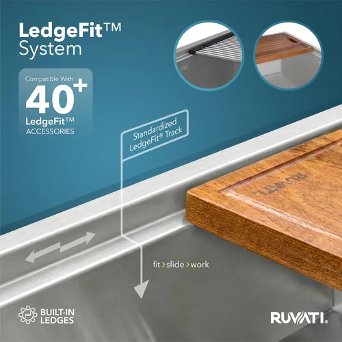 Miniatura 4 de Ruvati RVH8300 Fregadero de cocina de acero inoxidable de calibre 16 individual, instalación por debajo de la encimera y guías para estación