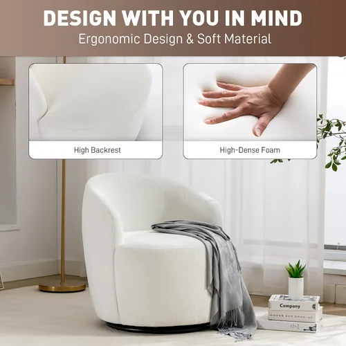 Miniatura 4 de Wrofly Silla giratoria de barril moderna, cómoda silla giratoria Boucle, cómoda silla redonda de chenilla, pequeña silla tapizada para sala