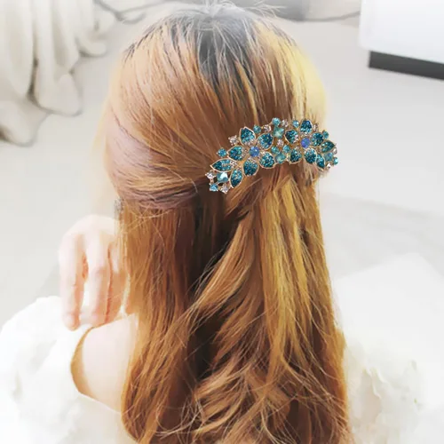 Miniatura 4 de Horquilla de mujer con diamantes de imitación y flores, también perfecta como regalo del Día de la Madre para mamá (Azul)