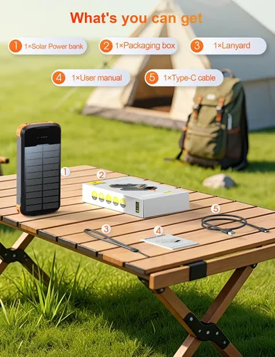 Miniatura 14 de Cargador Solar Banco de Energía, Batería Externa de Carga Rápida PD 20W, 40000mAh Cargador Portátil para Teléfono con 4 Cables Integrados y Luces