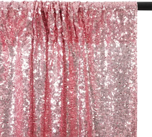 Miniatura 7 de Poise3EHome - Cortinas de lentejuelas fucsia rosa, 2 paneles de 2 pies x 8 pies, fondo de purpurina para fiesta, cumpleaños, baby shower, boda, Rosa