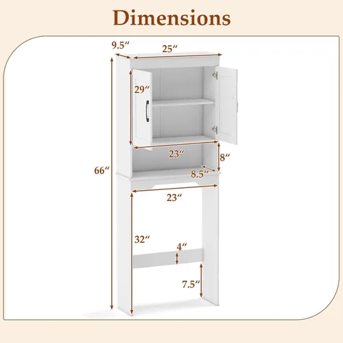 Miniatura 2 de Giantex Armario de almacenamiento sobre el inodoro, ahorro de espacio de doble puerta sobre el inodoro con estante ajustable y cubo