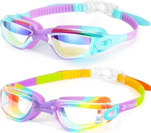 Miniatura 10 de Freela Gafas de natación para niños, paquete de 2 gafas de natación para niños de 3 a 14 años, gafas de natación para niños y niñas, antivaho