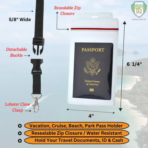 Miniatura 2 de Soportes para pasaporte – Paquete de 2 – Fundas resellables resistentes al agua y al desgarro y cordón de alta calidad – Inserto de 4 x 6 pulgadas