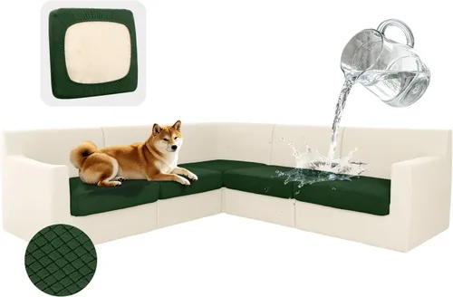 Miniatura 23 de ALIECOM Fundas 100% impermeables para sofá seccional esquinero en forma de L, fundas de cojín de jacquard elásticas para mascotas y perros