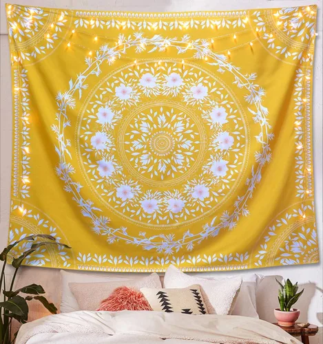Miniatura 9 de Lifeel - Tapiz bohemio azul para colgar en la pared, tapiz hippie de mandala, medallón floral con diseño de corona estética blanca, manta decorativa