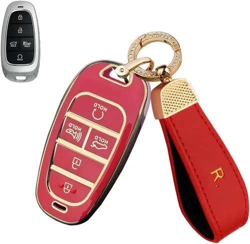 Miniatura 11 de SANRILY Golden-Edge - Funda para llavero de 5 botones para Hyundai Sonata Tucson 2022 2021 2020 Santa Fe Santa Cruz, funda de protección completa