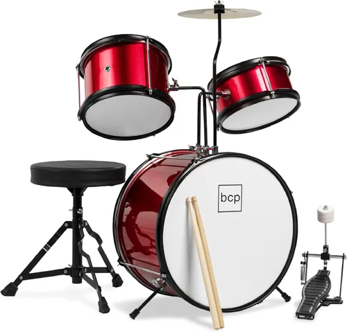 Miniatura 10 de Best Choice Products Juego de batería para principiantes de 3 piezas para niños y jóvenes, con taburete de trono, platillo, baquetas, pedal de Negro