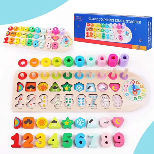 QZMTOY Juguetes Montessori de aprendizaje educativo preescolar para niños, rompecabezas para niños pequeños, clasificador de formas de números, Arco