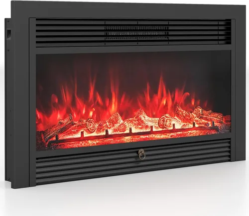 Miniatura 13 de Giantex Inserto de chimenea eléctrica de 28.5 pulgadas, empotrado/montado en la pared, chimenea independiente con control remoto, 3 llamas