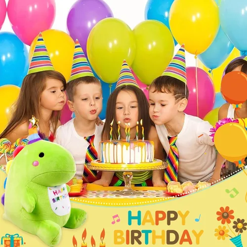 Miniatura 6 de Peluche de Dinosaurio de Cumpleaños - Juguete de Peluche Verde de 12" con Luz y Música de Feliz Cumpleaños, Peluche de Dino con Peso, Lindos Regalos