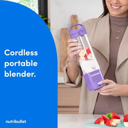 Miniatura 2 de nutribullet Licuadora portátil, inalámbrica, recipiente de 20 onzas, licuadora personal, USB-C recargable, morado claro, NBPB50100LP Púrpura claro