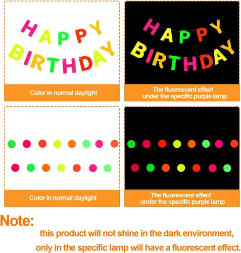 Miniatura 4 de Cartel de neón de feliz cumpleaños, cartel de cumpleaños que brilla en la oscuridad, letrero de neón de arco iris, suministros de fiesta
