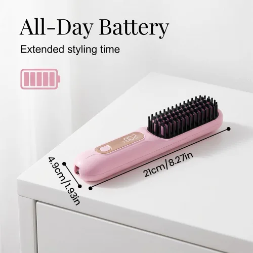 Miniatura 8 de Cepillo alisador portátil profesional para viajes, mini cepillo alisador de pelo inalámbrico con pantalla LCD, cepillo de peinado recargable por USB