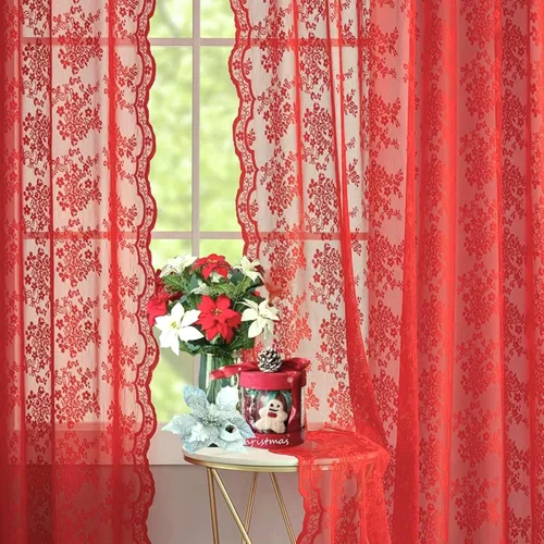 Miniatura 29 de YJ YANJUN Cortinas traslúcidas negras de 54 pulgadas de largo, panel de cortina de encaje gótico victoriano para cocina, cortinas cortas de Negro