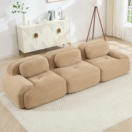 Miniatura 28 de Juego de sofás seccionales sin hueso de 117 pulgadas para sala de estar, modular en forma de L y sofá de 3 plazas con asiento profundo, almohadas