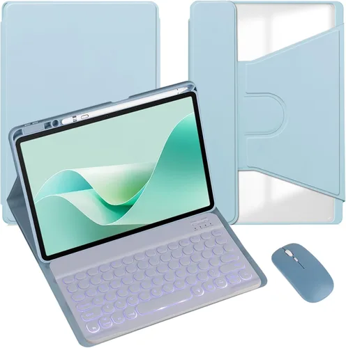 Miniatura 40 de Funda para tableta Samsung Galaxy Tab A8 de 10.5 pulgadas, teclado redondo inalámbrico desmontable Bluetooth, cubierta trasera transparente