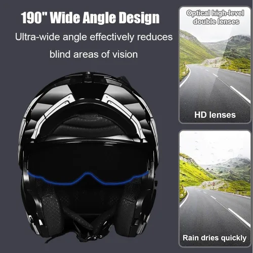 Miniatura 4 de Casco Modular Moto con Bluetooth Integrado, Doble Visera, Ventilación Múltiple, Forro Extraíble, ABS de Alta Densidad, DOT Homologado para Hombres