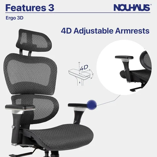 Miniatura 9 de Nouhaus Ergo3D - Silla ergonómica de oficina con soporte lumbar de malla con reposabrazos ajustable 4D, reposacabezas y ruedas ajustables, respaldo