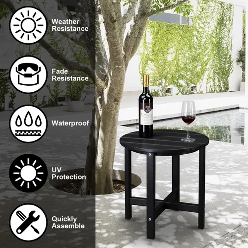 Miniatura 8 de Mesa auxiliar de patio, mesa de patio compuesta para piscina, mesas auxiliares de polietileno de alta densidad para patio trasero, piscina, Negro