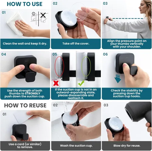 Miniatura 9 de TAILI Gancho grueso de succión de baño de acero inoxidable 304 para toalla, lufa, albornoz, soporte de ventosa fuerte patentado, gancho de pared