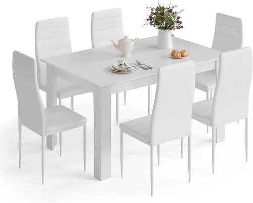 Miniatura 11 de Mondeer - Juego de mesa de comedor para 4, mesa de cocina con sillas de respaldo alto de piel sintética, juego de comedor y oficina en casa que