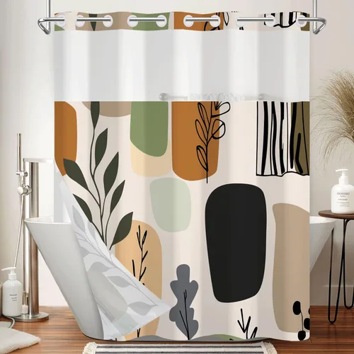 Miniatura 30 de No Hook Geometric Shower Curtain with Snap in Liner - 71″W x 74″L Waterproof Fabric with Mesh Top Window, Modern Abstract Triangle Design Bath