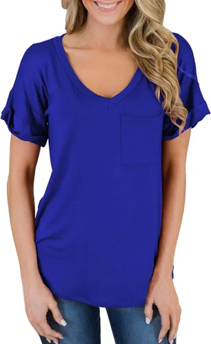 Miniatura 3 de MIHOLL - Camiseta holgada casual de manga corta con cuello en V para mujer