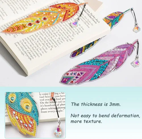 Miniatura 5 de 6 marcapáginas de pintura de diamante 5D, marcapáginas de plumas de cristal para el hogar, oficina, escuela, clase, proyecto, pintura de diamante