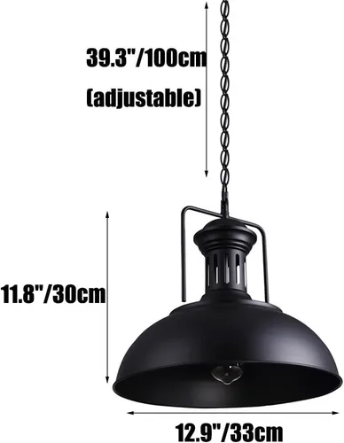 Miniatura 7 de Iluminación colgante vintage de metal negro con cadena para isla de cocina, altura ajustable, lámpara colgante industrial, pantalla individual