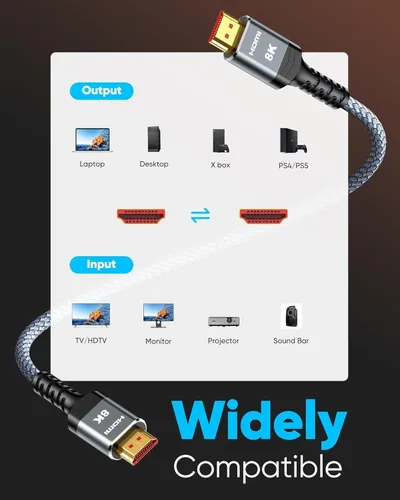 Miniatura 6 de Highwings - Cable corto HDMI de 8 K, 1.5 pies / 0.5 metros, 48 Gbps, cable trenzado HDMI de ultra-alta velocidad, 4 K a 120 Hz, 8 K a 60 Hz, Dolby