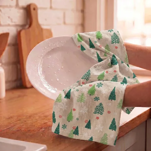 Miniatura 7 de Urban Villa Toallas de cocina con estampado de árboles verdes de Navidad, calidad premium, 100% algodón, esquinas ingletadas, ultra suaves