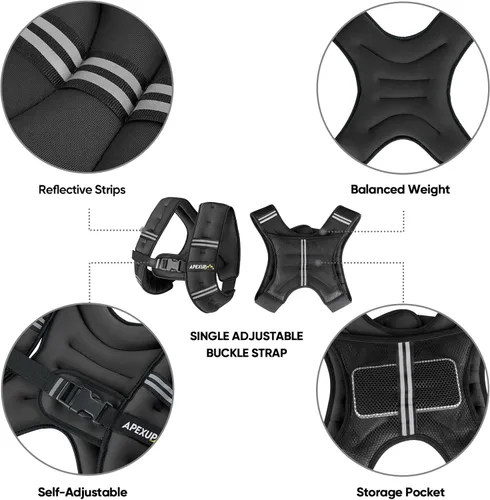 Miniatura 4 de APEXUP - Chaleco con peso de 5, 10, 15, 20, 25 y 30 libras para hombre y mujer, con rayas reflectantes, equipo para entrenamiento de fuerza y correr