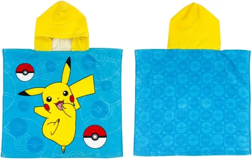 Franco Pokémon Anime Toalla con capucha tipo poncho para niños, para playa/piscina/baño/camping, 24" X 22", de algodón absorbente, (Producto oficial