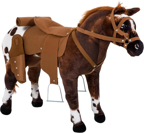 Qaba Caballo de montar con sonido para niños de 3 a 5 años, con sonido de relincho y galope, juguete de animal de peluche para niños con acolchado,