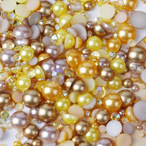 Miniatura 27 de Perlas planas y diamantes de imitación de 2.12 oz, 2200 unidades de diamantes de imitación de resina de color AB de tamaño mixto de 3 a 0.394 in