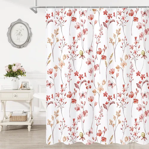 Miniatura 20 de Litabel Cortina de ducha con diseño floral de acuarela, cortina de ducha de flores de mariposa azul para baño, juego de cortina de ducha moderna