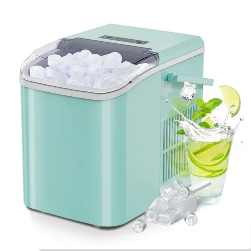 Miniatura 10 de OLIXIS Máquina para hacer hielo con asa, 26 libras en 24 horas, 9 cubitos de hielo en 6 minutos, máquina de hielo portátil de autolimpieza con cesta