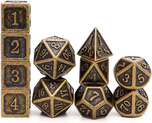 Haxtec - Juego de dados metálicos para Calabozos y Dragones (DND, D&D), 7 unidades con dados de 20, 12, 10, 8, 6 y 4 para juegos de rol de mesa